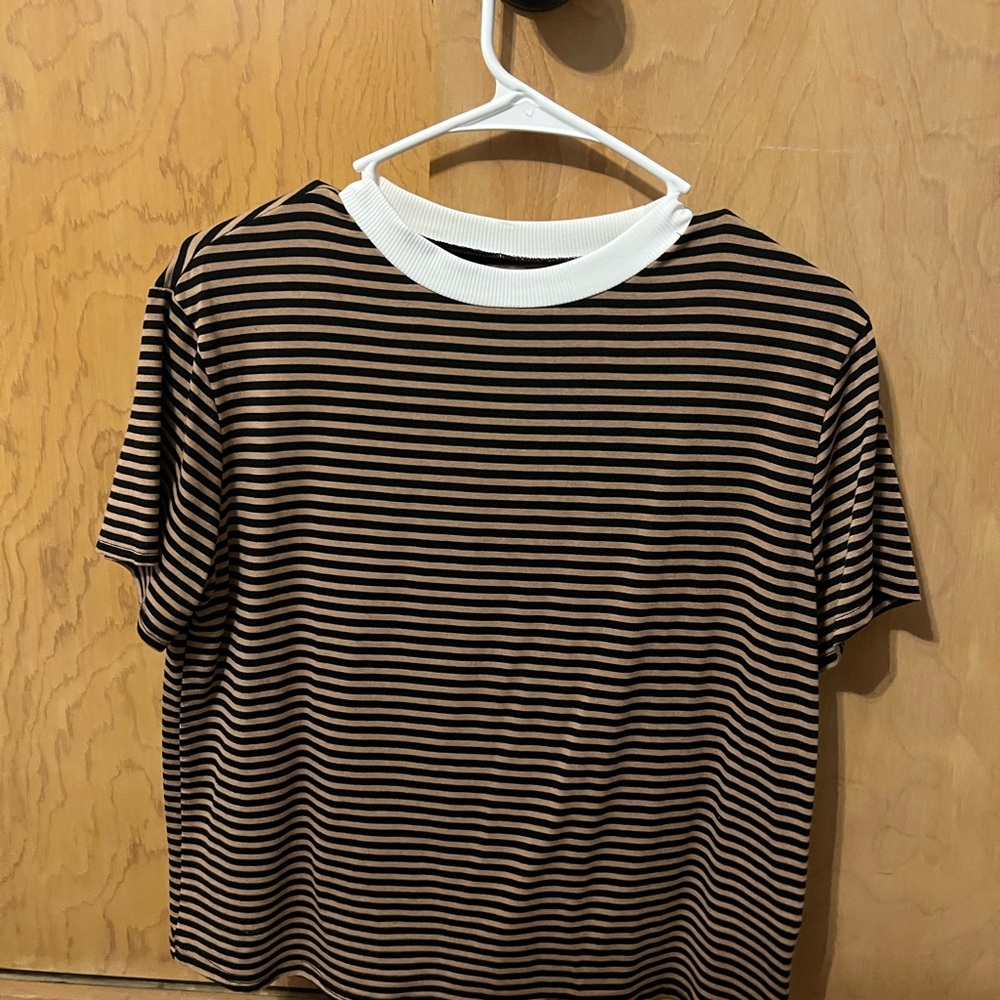SHEIN Black and Brown Striped Short Sleeve Tee